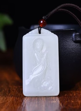 精致和田玉佛心常伴牌子吊坠
