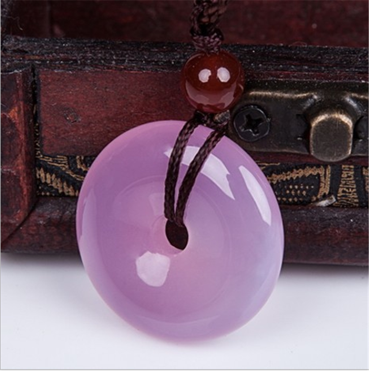 巴西粉紫玛瑙平安扣玉髓平安扣吊坠毛衣挂件转运保平安