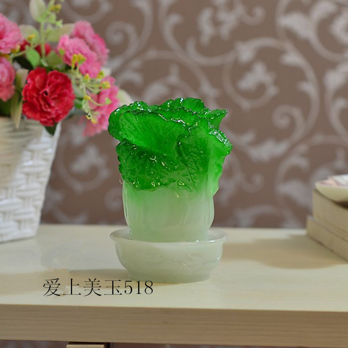 精美软玉祝福百财白菜笔筒祝你财摆件