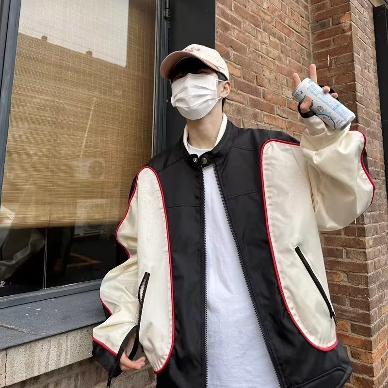 2024秋季美式复古机车赛车服拼接夹克痞帅垫肩棒球服JK51P80，男装夹克，星座1108