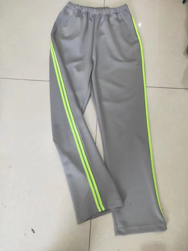 可定做春秋中高小学生校服裤灰色裤二绿条中性款南韩丝休闲运动校