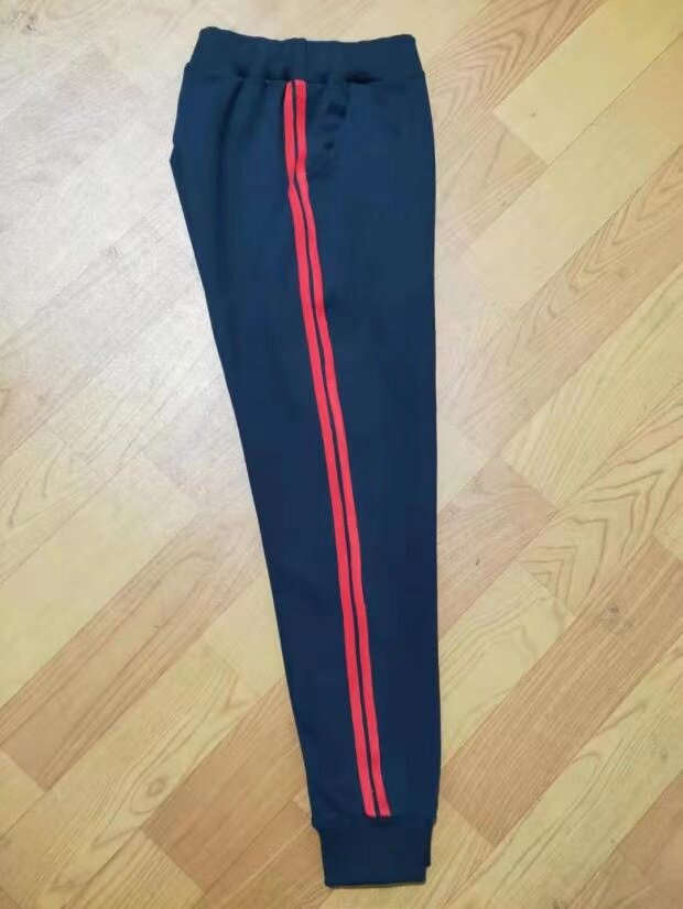 春秋新款中高小学生班服校裤中性款校服裤子深藏蓝两道大红条束口
