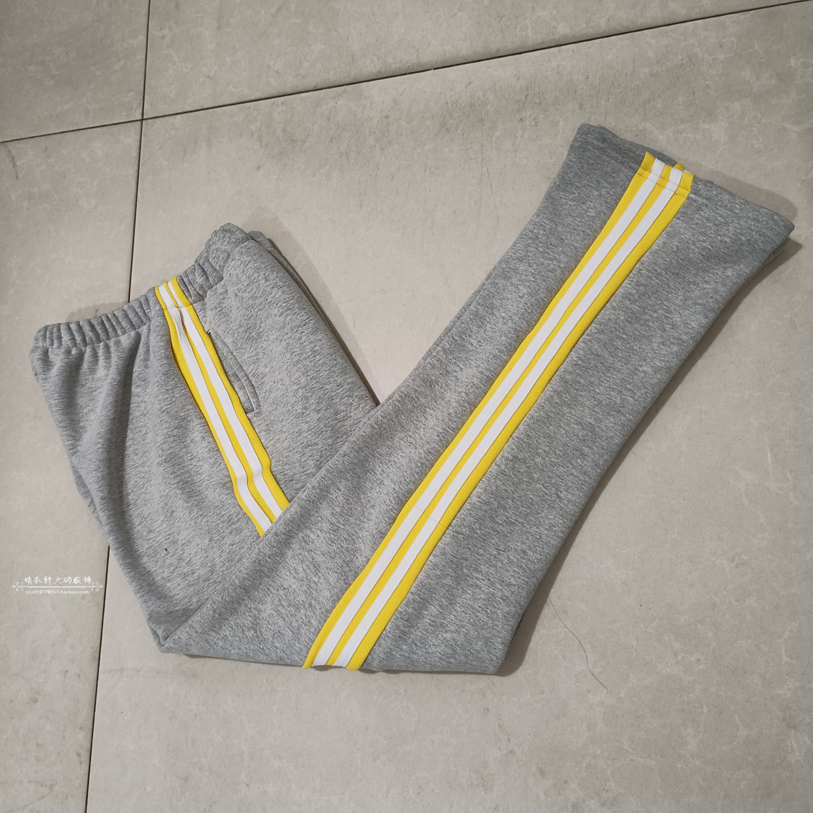学生同款纯棉校服长裤浅灰色拼黄色宽杠贴二白条运动中性款可定制
