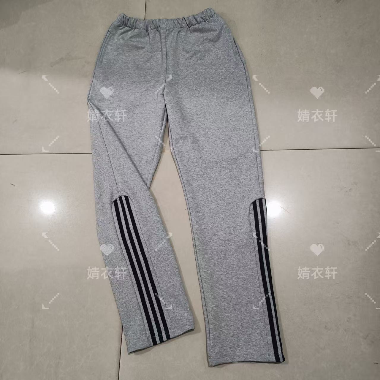 纯棉中小学生男女校服长裤浅灰色贴部分藏蓝条休闲运动校裤可订
