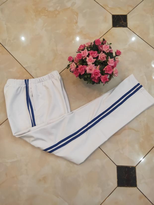 纯棉白色校服裤子蓝杠同款