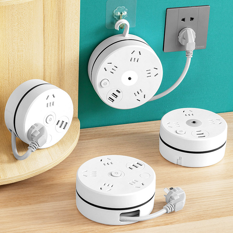 可伸缩收纳插座带线插排多功能USB插线板多孔插板电插头拖接板