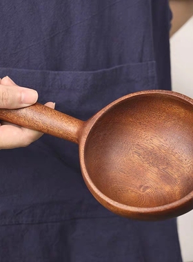 井柏然韩国boki同款吃播木勺长柄勺手工制作整木实木嗦螺蛳粉水瓢