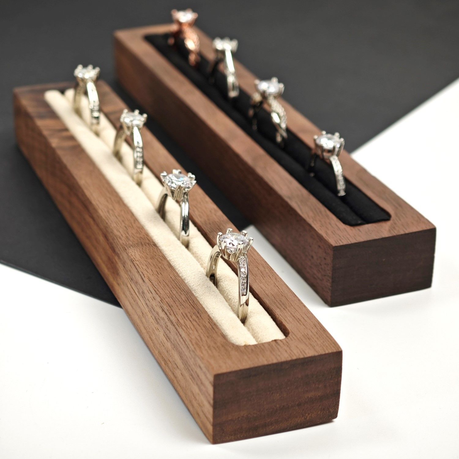 珠宝首饰架戒指座托戒指耳钉展示道具实木超纤柜台橱窗陈列道具