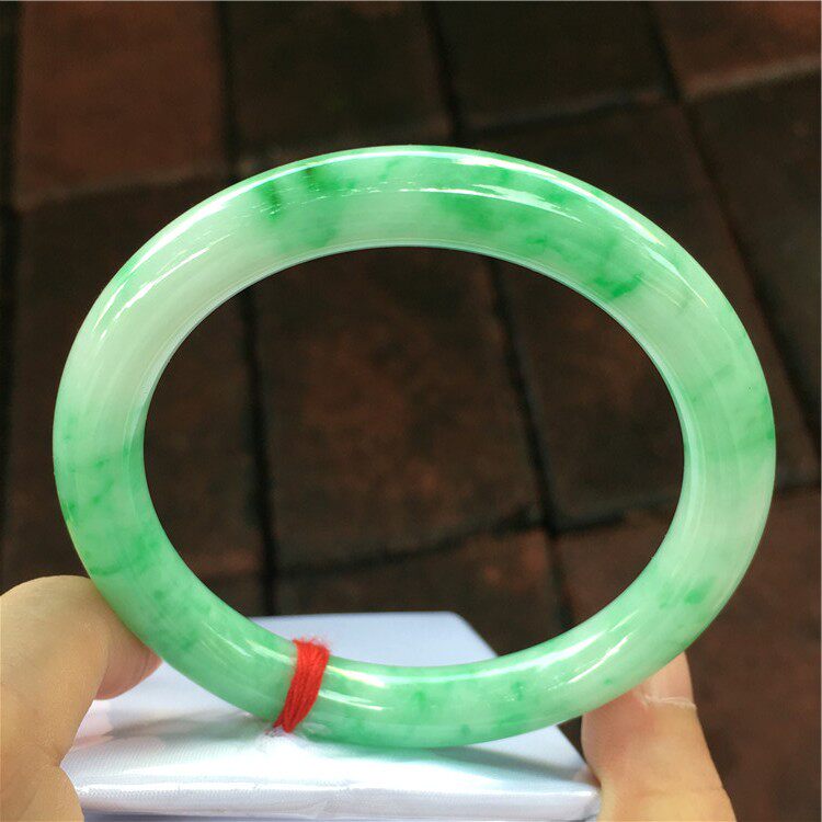 0808-12 老坑天然A货阳绿圆条翡翠手镯 糯种满绿圆条缅甸翡翠玉镯