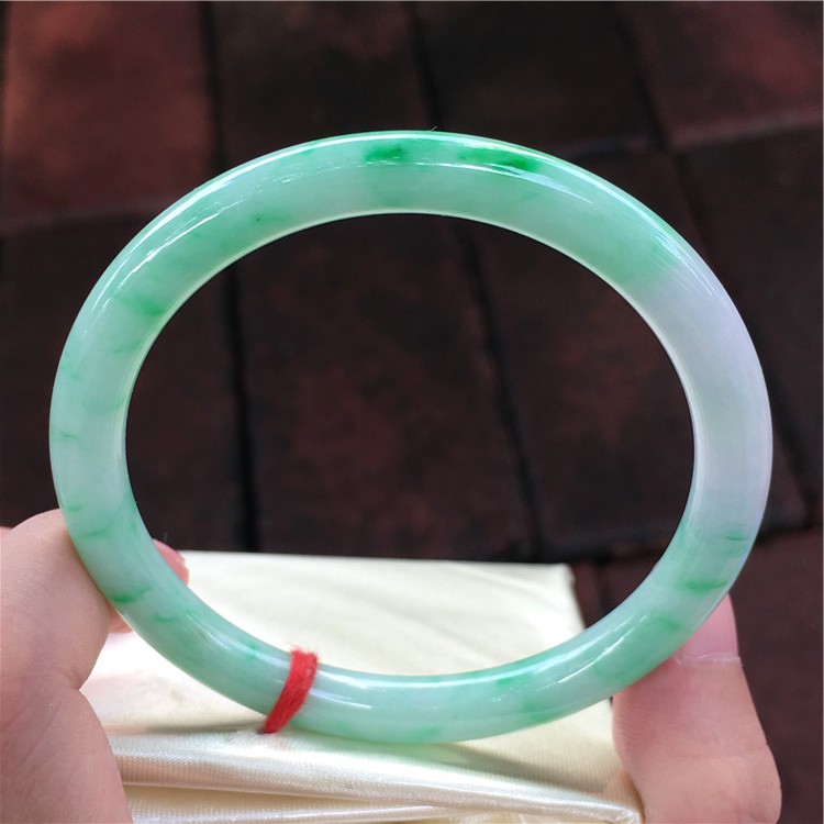 0809-27 老坑天然A货满绿细圆条翡翠手镯 糯种阳绿缅甸翡翠玉镯