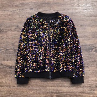 出口英国女童装金丝绒亮片外套外贸原单中大童儿童厚款洋气夹克衫
