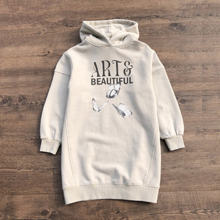 出口俄单女童春秋水洗做旧毛圈棉长袖 连衣裙中大童纯原连帽卫衣裙