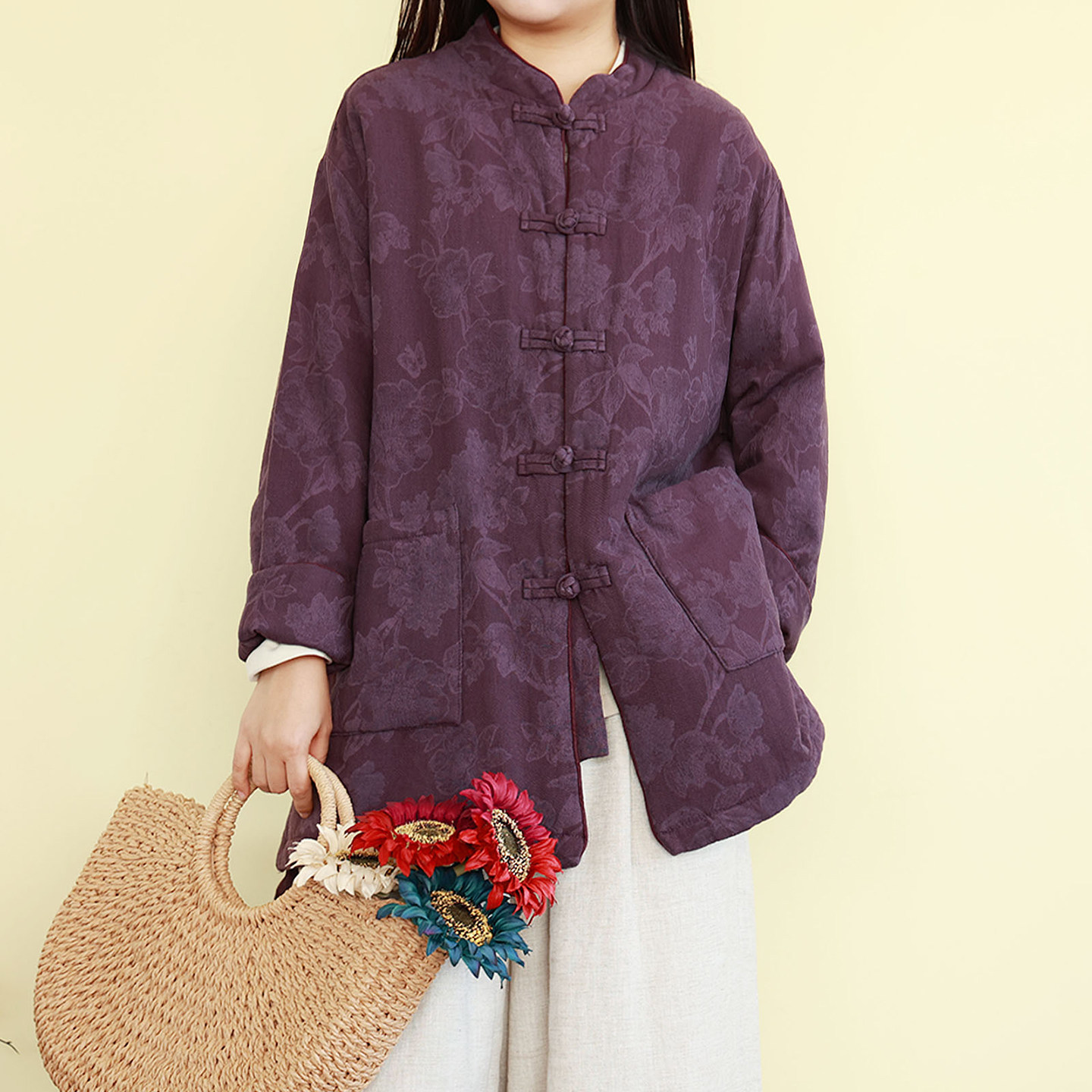 新中式复古立领盘扣棉服女装冬季宽松提花棉衣外套夹棉加厚棉袄子,女装/女士精品,棉衣/棉服,淘宝优惠券,粉丝福利购,淘宝优惠卷