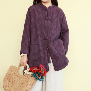 宽松提花棉衣外套夹棉加厚棉袄子 冬季 新中式 复古立领盘扣棉服女装
