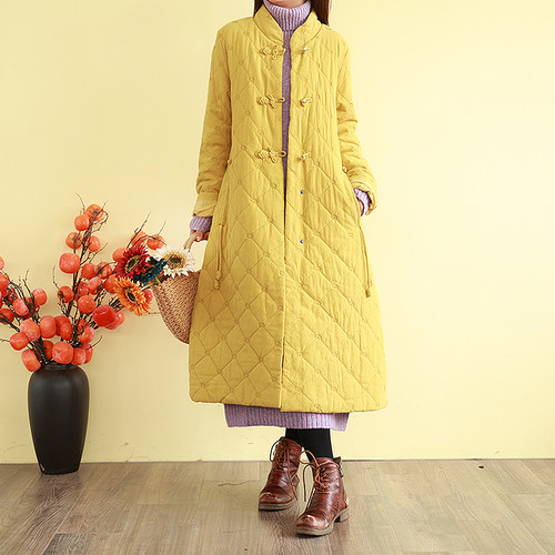 夹棉长款复古宽松盘扣棉衣