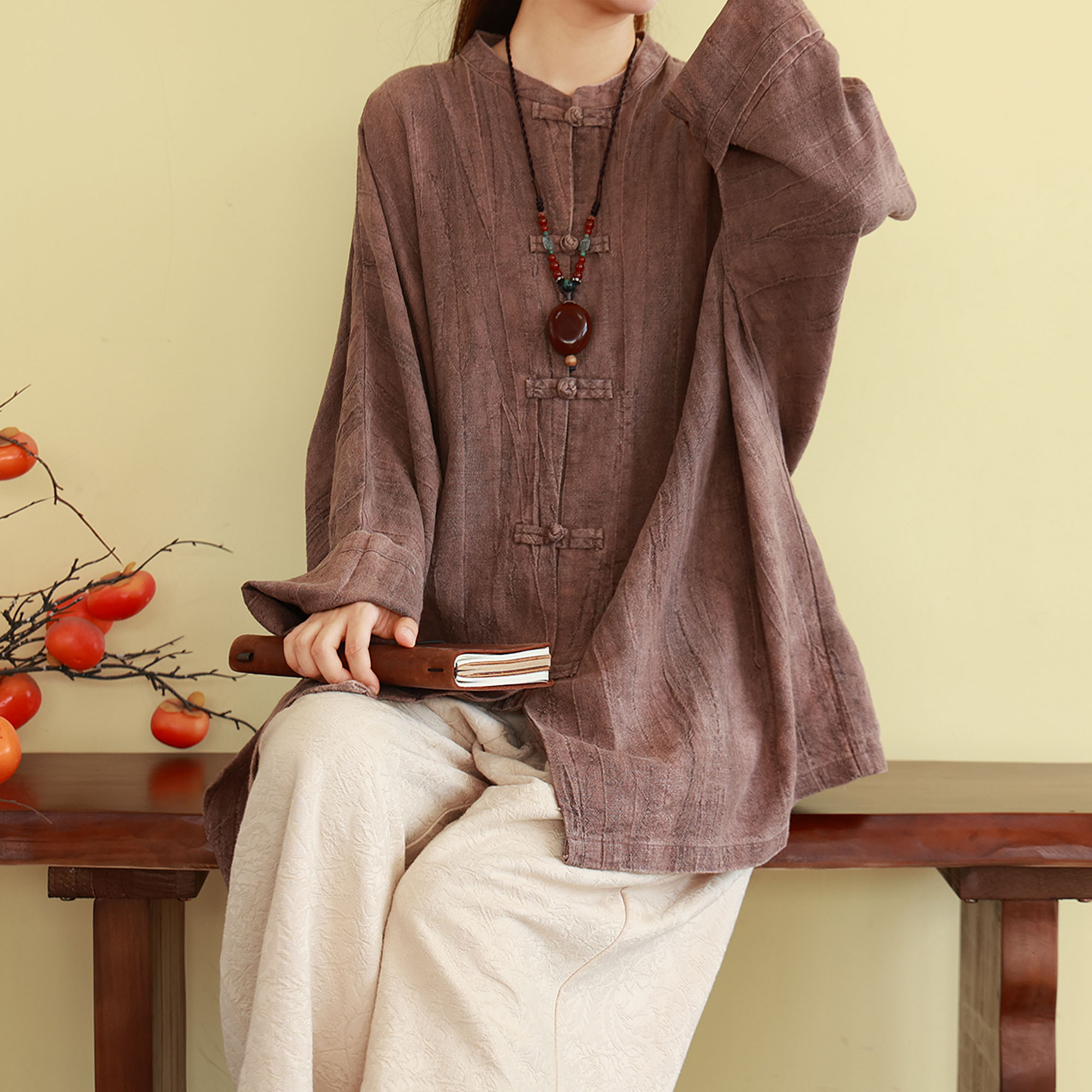 新中式盘扣立领亚麻棉汉服外套