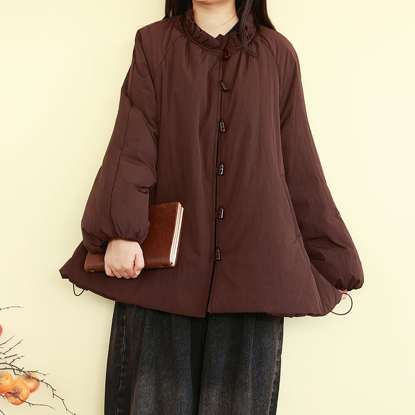 复古新中式花边领加厚棉服女冬季宽松百搭保暖棉衣外套显瘦不臃肿