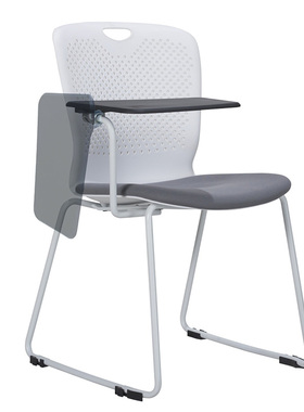 办公椅培训椅带写字板会议椅带桌板黑色塑料靠背白色四脚椅可堆叠