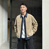 牛仔拼接假两件翻领夹克外套男潮牌设计感百搭JK2290-P110，男装工装外套，电商D236-1（原A051-1）