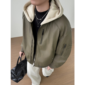 可脱卸帽PU皮羽绒服男装加厚棒球领外套YR803-P260图片