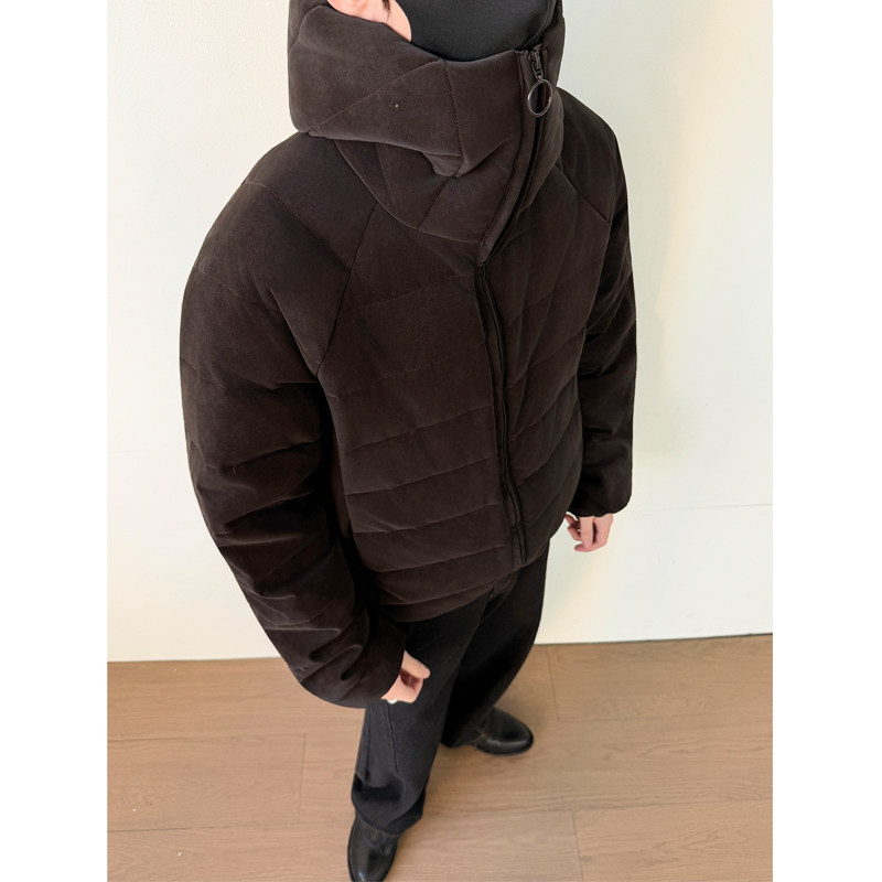PU皮排骨羽绒服男女情侣连帽保暖外套YR822-P,男装羽绒服,电商D236-1（原A051-1）