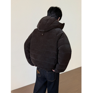 PU皮排骨羽绒服男女情侣连帽保暖外套YR822-P图片