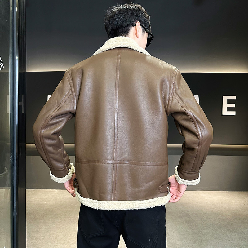 皮毛一体外套男冬季加绒加厚棉衣男士机车皮夹克棉服9233-P210,男装夹克,电商D236-1（原A051-1）