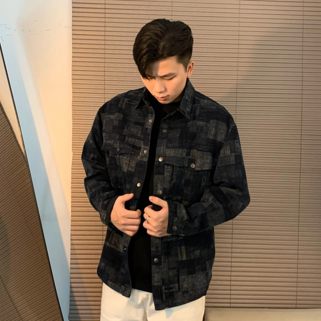复古格纹牛仔外套男夹克男上衣服JK2289-P95,男装工装外套,电商D236-1（原A051-1）