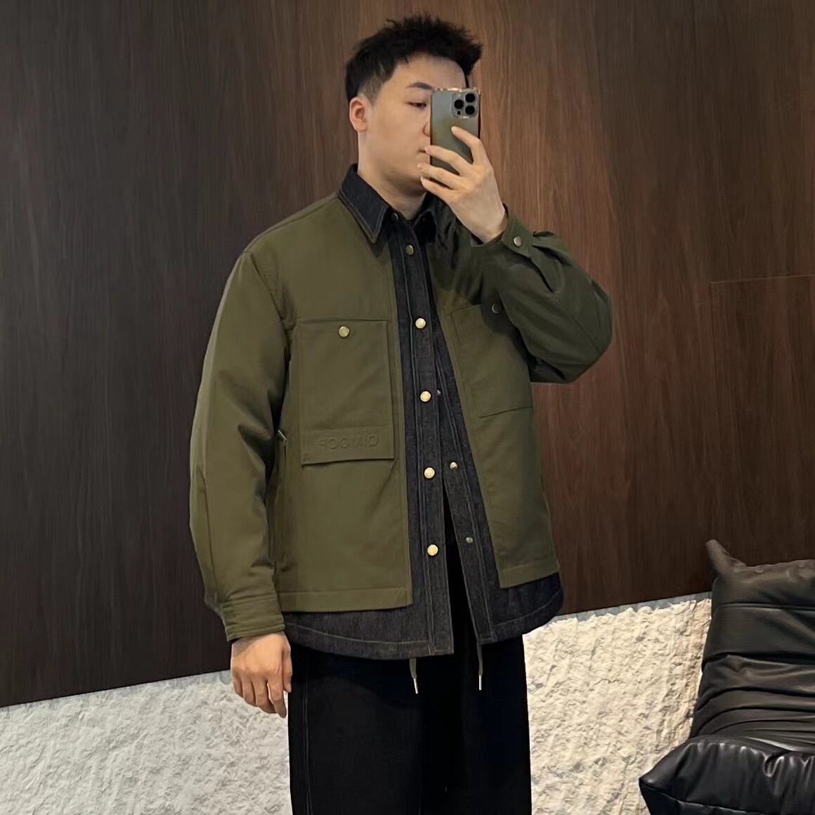 牛仔拼接假两件翻领夹克外套男潮牌设计感百搭JK2290-P110,男装工装外套,电商D236-1（原A051-1）