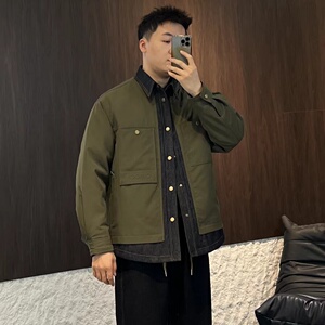 牛仔拼接假两件翻领夹克外套男潮牌设计感百搭JK2290-P110图片