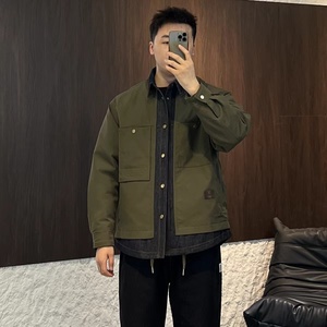 牛仔拼接假两件翻领夹克外套男潮牌设计感百搭JK2290-P110，男装工装外套，电商D236-1（原A051-1）