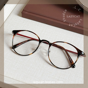 50mm复古超轻10g茶玳瑁眼镜架女加固耐用小脸素颜可配度数方圆框