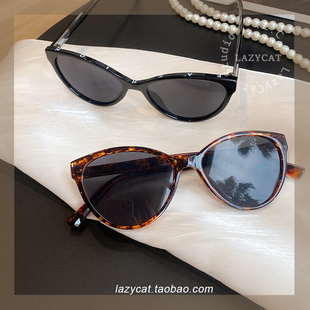 新款复古猫眼小脸豹纹墨镜女出游防紫外线高级遮颧骨字母太阳眼镜