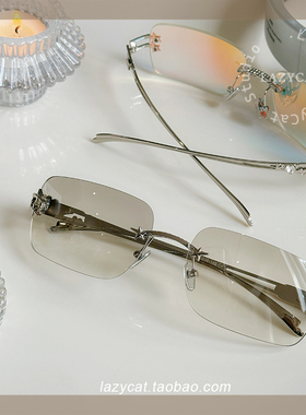 无框方形墨镜女钻石Jennie同款