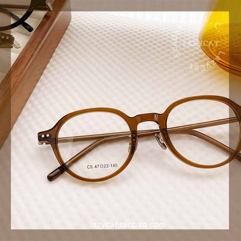 47mm板材时尚方圆框咖啡色眼镜日系vintagre复古茶色眼镜框女近视
