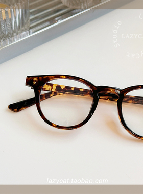 44mm玳瑁色超复古轻TR90材质素颜黑框小椭圆框眼镜近视镜架配度数