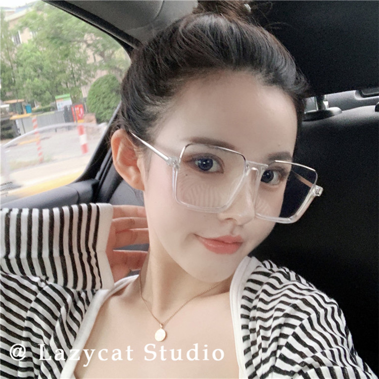 复古大框显瘦眼镜女潮下半框方形圆脸透明造型眼镜可配近视网红男