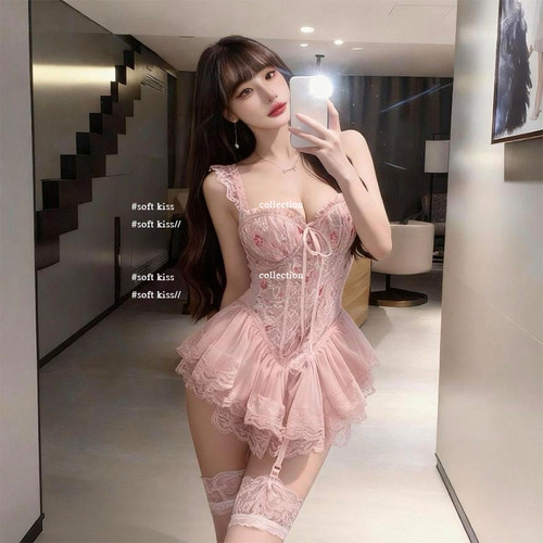 soft kiss 内衣性感马甲吊带裙带胸垫套装纯欲诱惑睡衣情侣约会