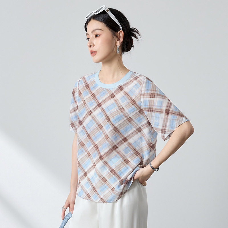 2026 夏季杭州重磅真丝桑蚕丝女上衣时尚双绉上衣休闲修身女式T恤