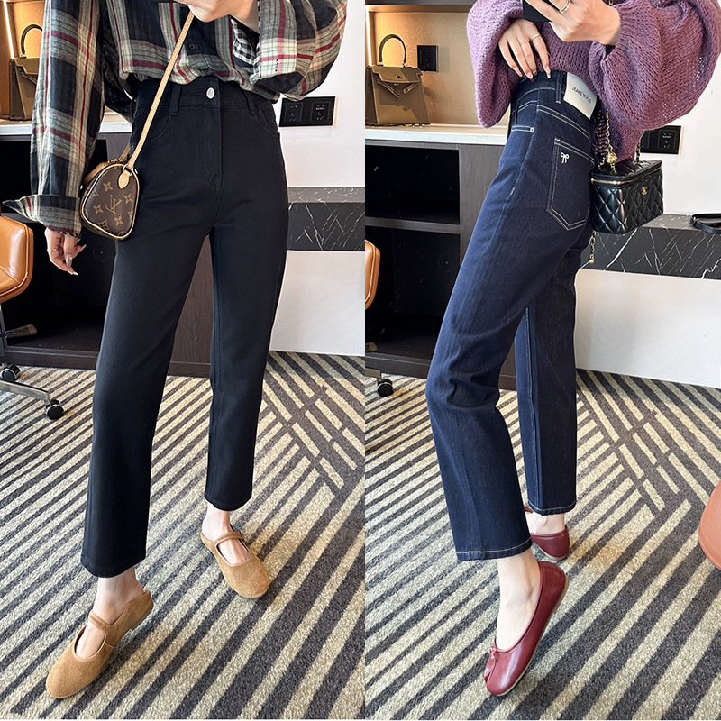 版型巨好 ！直直腿~ 四面弹法棍牛仔裤女2024秋新九分直筒牛仔裤