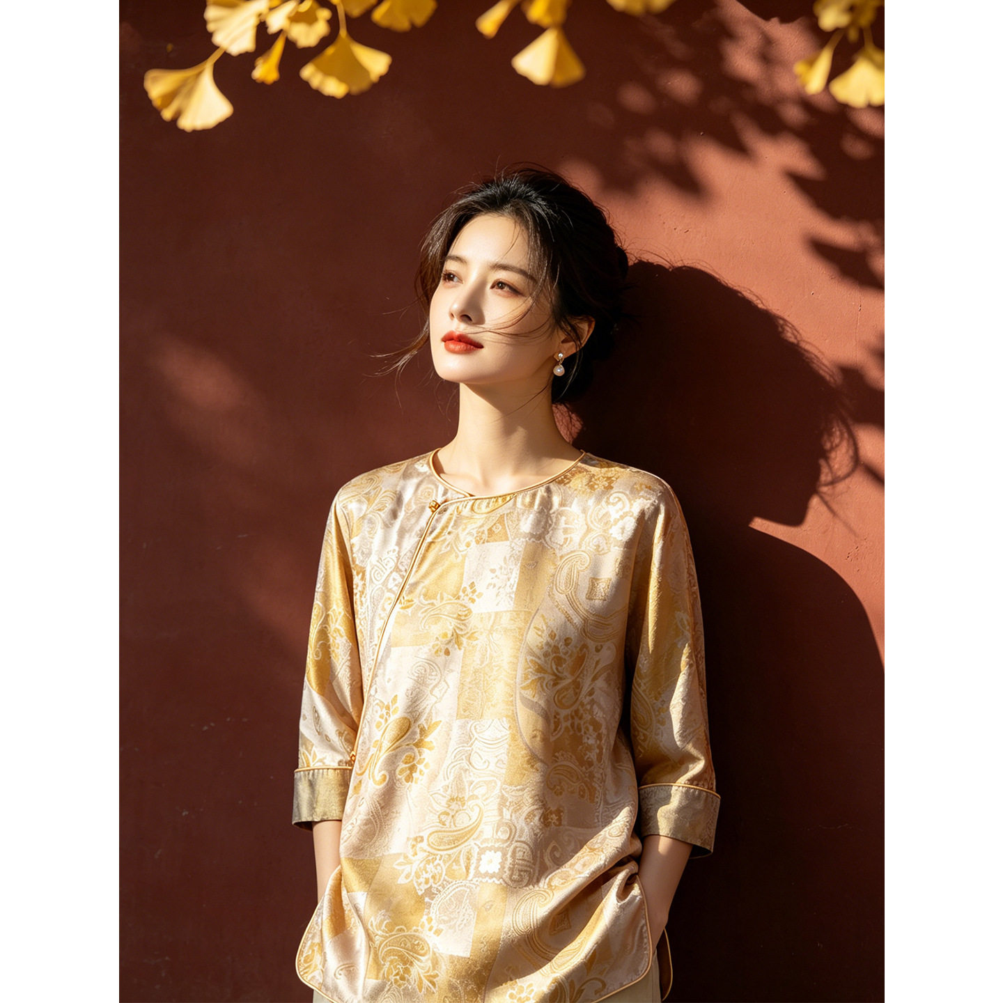 贵气真丝浮光锦提花新中式开衫女斜襟温婉气质禅意茶服桑蚕丝上衣