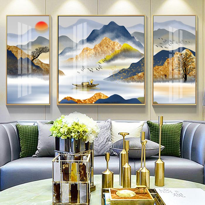 轻奢抽象金色水墨山水晶瓷装饰画图片素材高清画芯0008