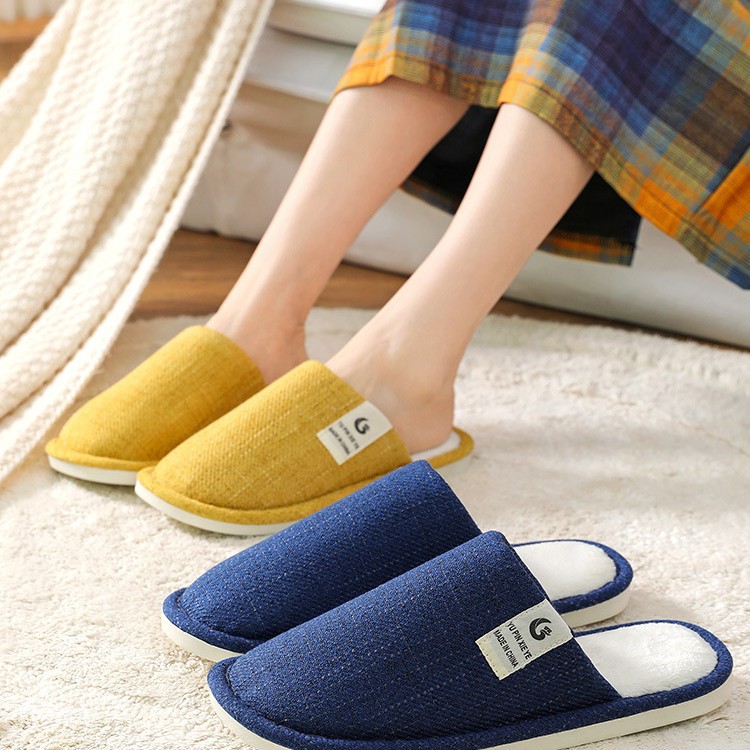 亚麻棉布薄款拖鞋家用居家室内地板防加绒滑厚四季通用男春秋情侣