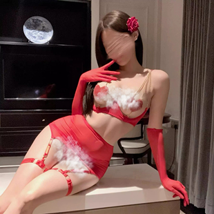 春野山奈性感内衣纯欲风qq睡衣女制服网纱链条五件套红色吊带睡裙