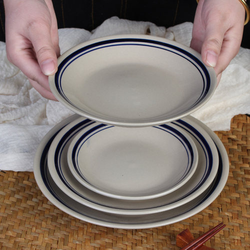 老式粗陶中国风浅菜盘商用家用