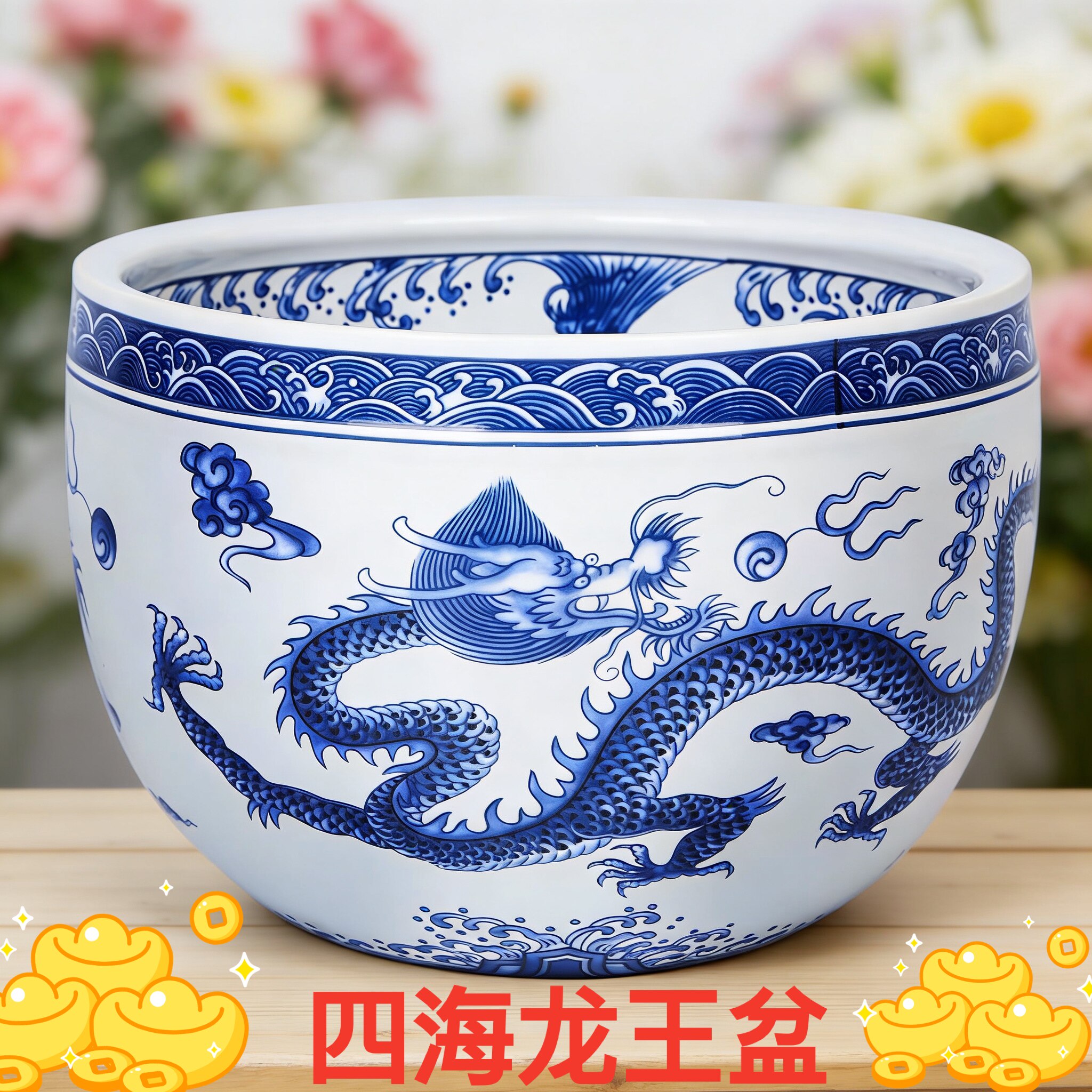 陶瓷李居明2026年吉祥物四海龙王盆摆件九运家居装饰吉祥摆设