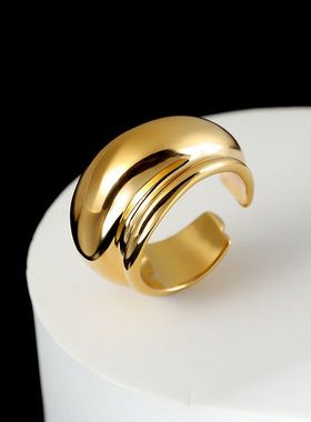 925纯银戒指女韩国ins风小众设计款光面重工指环高级感弧面开口戒
