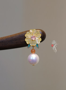 簪之韵【花疏影】深海黄蝶贝花发簪子大叶紫檀木短簪盘发高级简约