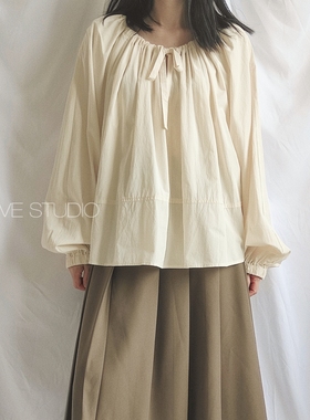 X.TIVE 秋冬系列抽绳收口领子宽松减龄娃娃衫百搭休闲日系短衬衫