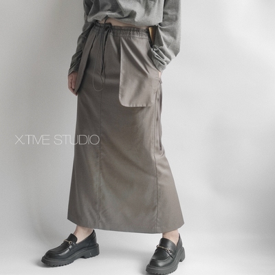 韩国进口抽绳收腰羊毛口袋半身裙